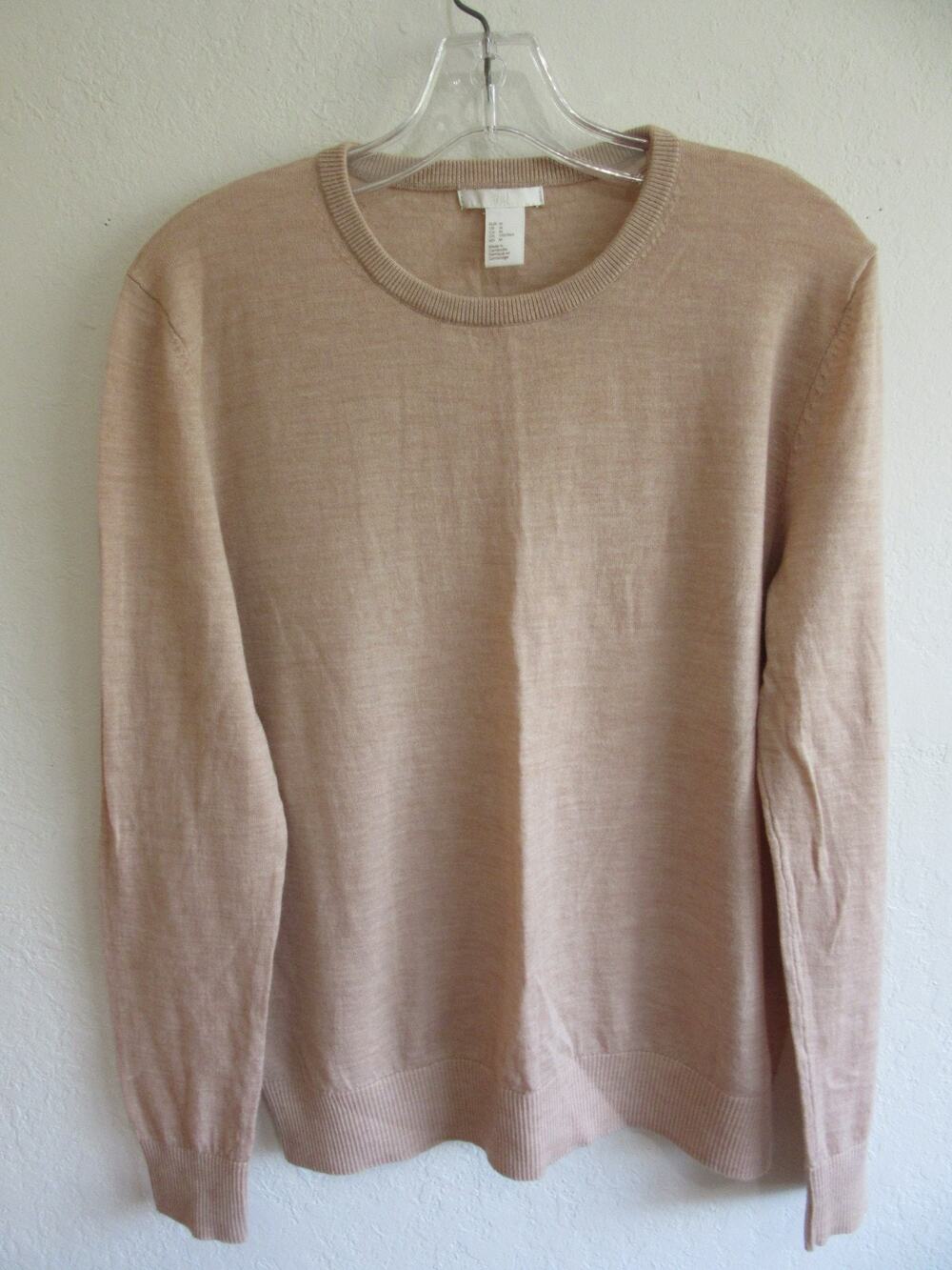 H&M Tan Pullover M Long Sleeve Wool Lightweight Washable Sweater-CA
